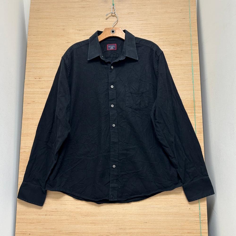 UNTUCKit Mens Large Relaxed Fit Black Cotton Long Sleeve Button Down Shirt 7109